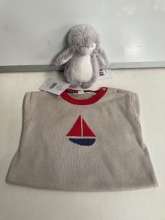 QTY OF ASSORTED THE LITTLE WHITE COMPANY ITEMS TO INCLUDE SAILBOAT JUMPER PEBBLE 12-18 MTHS TOTAL RRP £172