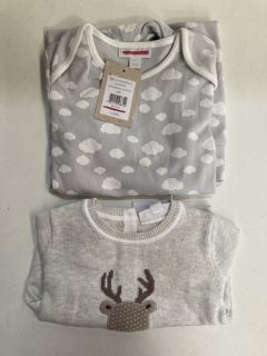 QTY OF ASSORTED THE LITTLE WHITE COMPANY ITEMS TO INCLUDE REINDEER APPLIQUE JUMPER 6-9MTHS GREY TOTAL RRP £120