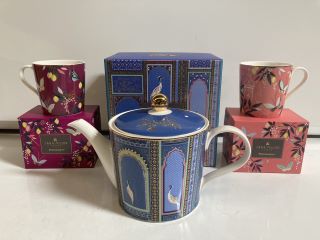 BOX OF ASSORTED GOODS TO INCLUDE SARA MILLER TEAPOT, SARA MILLER MUG