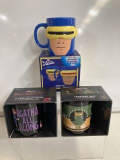 BOX OF ASSORTED GOODS TO INCLUDE X-MEN MUG, LOKI MUG