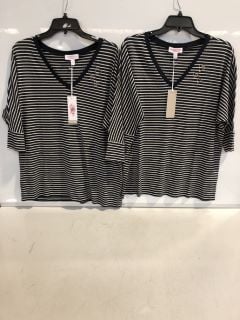 2 X THE WHITE COMPANY ORGANIC-COTTON HEART STRIPE TOP SIZE 12 TOTAL RRP £110