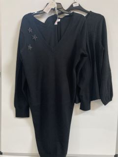 1 X THE WHITE COMPANY JERSEY LACE INSERT BOHO TOP BLACK SIZE 10, TO ALSO INCLUDE THE WHITE COMPANY ORGANIC COTTON WOOL EMBELLISHED KNIT DRESS BLACK SIZE 18 TOTAL RRP £198