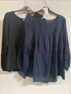 1 X THE WHITE COMPANY JERSEY LACE INSERT BOHO TOP BLACK SIZE 10, TO ALSO INCLUDE THE WHITE COMPANY LINEN GAUZE PINTUCK BLOUSE NAVY SIZE 12 TOTAL RRP £167