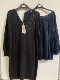 1 X THE WHITE COMPANY JERSEY LACE INSERT BOHO TOP BLACK SIZE 10, TO ALSO INCLUDE THE WHITE COMPANY ORGANIC COTTON WOOL EMBELLISHED KNIT DRESS BLACK SIZE 14 TOTAL RRP £227