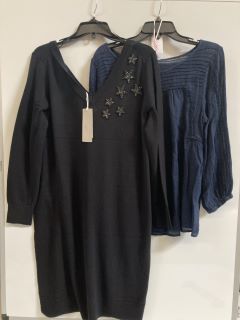 1 X THE WHITE COMPANY ORGANIC COTTON WOOL EMBELLISHED KNIT DRESS BLACK SIZE 14, TO ALSO INCLUDE THE WHITE COMPANY LINEN GAUZE PINTUCK BLOUSE SIZE 10 TOTAL RRP £227