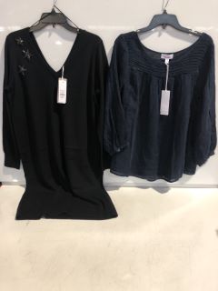 1 X THE WHITE COMPANY ORGANIC COTTON WOOL EMBELLISHED KNIT DRESS BLACK SIZE 14, TO ALSO INCLUDE THE WHITE COMPANY LINEN GAUZE PINTUCK BLOUSE NAVY SIZE 10 TOTAL RRP £227