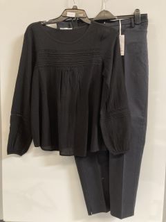 1 X THE WHITE COMPANY JERSEY LACE INSERT BOHO TOP BLACK SIZE 8, TO ALSO INCLUDE ORGANIC COTTON SLIM LEG TROUSERS NAVY SIZE 12 TOTAL RRP £158