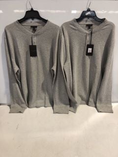 2 X THE WHITE COMPANY MEN'S WAFFLE HENLEY XL GREY MARL TOTAL RRP £196