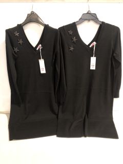 2 X THE WHITE COMPANY ORGANIC COTTON WOOL EMBELLISHED KNIT DRESS BLACK SIZE 8 & 12 TOTAL RRP £258