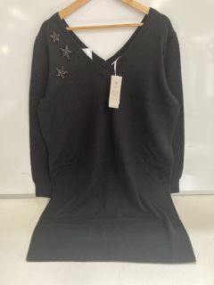 1 X THE WHITE COMPANY JERSEY LACE INSERT BOHO TOP BLACK SIZE 14, TO ALSO INCLUDE THE WHITE COMPANY ORGANIC COTTON WOOL EMBELLISHED KNIT DRESS BLACK SIZE 18 TOTAL RRP £198