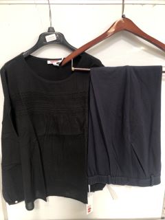 1 X THE WHITE COMPANY JERSEY LACE INSERT BOHO TOP BLACK SIZE 12, TO ALSO INCLUDE THE WHITE COMPANY WOOL-RICH ELASTIC-BACK TAPERED TROUSERS NAVY SIZE 16 TOTAL RRP £188