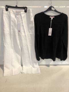 1 X THE WHITE COMPANY JERSEY LACE INSERT BOHO TOP BLACK SIZE 8, TO ALSO INCLUDE THE WHITE COMPANY WIDE LEG CROPPED LINEN TROUSER WHITE SIZE 8 TOTAL RRP £167