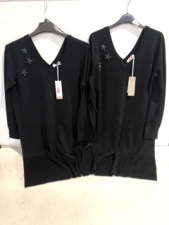 2 X THE WHITE COMPANY ORGANIC COTTON WOOL EMBELLISHED KNIT DRESS BLACK SIZE 14 TOTAL RRP £258