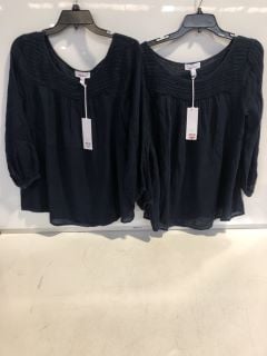 2 X THE WHITE COMPANY LINEN GAUZE PINTUCK BLOUSE NAVY SIZE 10 TOTAL RRP £ 196