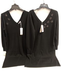 2 X THE WHITE COMPANY ORGANIC COTTON WOOL EMBELLISHED KNIT DRESS BLACK SIZE 14 TOTAL RRP £258