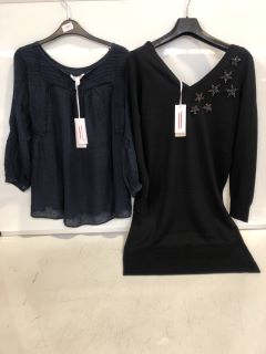 1 X THE WHITE COMPANY LINEN GAUZE PINTUCK BLOUSE NAVY SIZE 6, TO ALSO INCLUDE THE WHITE COMPANY ORGANIC COTTON WOOL EMBELLISHED KNIT DRESS BLACK SIZE 8 TOTAL RRP £127