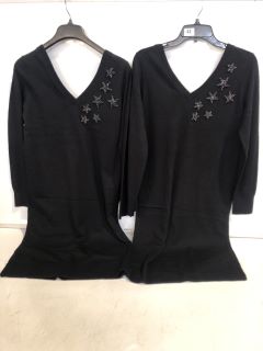 2 X THE WHITE COMPANY ORGANIC COTTON WOOL EMBELLISHED KNIT DRESS BLACK SIZE 8 TOTAL RRP £258