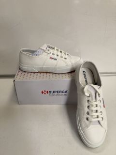 2 X PAIRS OF SUPERGA WHITE LEATHER TRAINERS, SIZES 38 & 41 TOTAL RRP £140