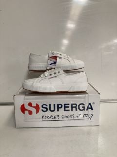 2 X PAIRS OF SUPERGA WHITE LEATHER TRAINERS, SIZES 35.5 & 39 TOTAL RRP £140