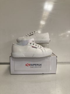 2 X PAIRS OF SUPERGA WHITE LEATHER TRAINERS, SIZES 35.5 & 41 TOTAL RRP £140