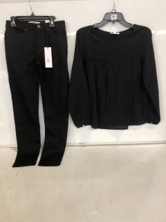 1 X THE WHITE COMPANY JERSEY LACE INSERT BOHO TOP BLACK SIZE 8, TO ALSO INCLUDE SYMONS 28 INCH BLACK SIZE 4 TOTAL RRP £158