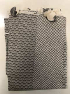 2 X WHITE COMPANY ORGANIC COTTON TEXTURED POM POM SCARVES, GREY, ONE SIZE TOGETHER WITH 1 X WHITE COMPANY STRIPED SCARF TOTAL RRP £220