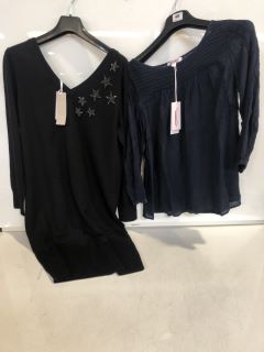 1 X THE WHITE COMPANY LINEN GAUZE PINTUCK BLOUSE NAVY SIZE 6, TO ALSO INCLUDE THE WHITE COMPANY ORGANIC COTTON WOOL EMBELLISHED KNIT DRESS BLACK SIZE 12 TOTAL RRP £127