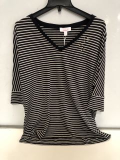 2 X THE WHITE COMPANY ORGANIC COTTON HEART STRIPE TOP IN WHITE/BLACK - SIZE 12 - TOTAL RRP £110