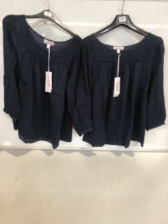 2 X THE WHITE COMPANY LINEN GAUZE PINTUCK BLOUSE NAVY SIZE 6 TOTAL RRP £196