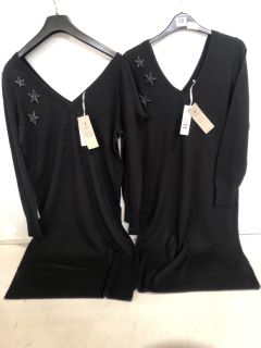 2 X THE WHITE COMPANY ORGANIC COTTON WOOL EMBELLISHED KNIT DRESS SIZE 8 BLACK TOTAL RRP £254