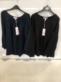 1 X THE WHITE COMPANY JERSEY LACE INSERT BOHO TOP BLACK SIZE 8, TO ALSO INCLUDE THE WHITE COMPANY LINEN GAUZE PINTUCK BLOUSE NAVY SIZE 6 TOTAL RRP £258