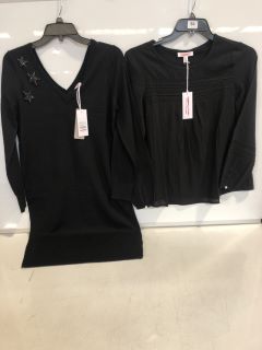 1 X THE WHITE COMPANY JERSEY LACE INSERT BOHO TOP BLACK SIZE 8, TO ALSO INCLUDE THE WHITE COMPANY ORGANIC COTTON WOOL EMBELLISHED KNIT DRESS BLACK SIZE 8 TOTAL RRP £198