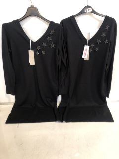 2 X THE WHITE COMPANY ORGANIC COTTON WOOL EMBELLISHED KNIT DRESS BLACK SIZE 12 & 8 TOTAL RRP £198