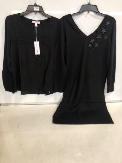 1 X THE WHITE COMPANY ORGANIC COTTON WOOL EMBELLISHED KNIT DRESS BLACK SIZE 8, TO ALSO INCLUDE THE WHITE COMPANY JERSEY LACE INSERT BOHO TOP BLACK SIZE 8 TOTAL RRP £258