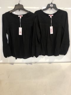 2 X THE WHITE COMPANY JERSEY LACE INSERT BOHO TOP BLACK SIZE 8 TOTAL RRP £197