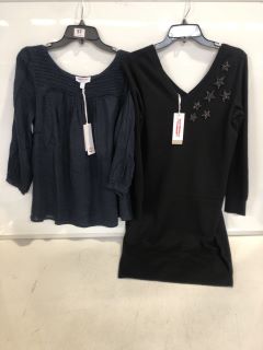 1 X THE WHITE COMPANY LINEN GAUZE PINTUCK BLOUSE NAVY SIZE 6, TO ALSO INCLUDE THE WHITE COMPANY ORGANIC COTTON WOOL EMBELLISHED KNIT DRESS BLACK SIZE 8 TOTAL RRP £227