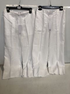 2 X THE WHITE COMPANY WIDE LEG CROPPED LINEN TROUSERS WHITE SIZE 8 & 10 TOTAL RRP £196