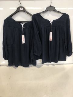 2 X THE WHITE COMPANY LINEN GAUZE PINTUCK BLOUSE NAVY SIZE 14 & 10 TOTAL RRP £196