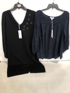 1 X THE WHITE COMPANY LINEN GAUZE PINTUCK BLOUSE NAVY SIZE 10, TO ALSO INCLUDE THE WHITE COMPANY ORGANIC COTTON WOOL EMBELLISHED KNIT DRESS BLACK SIZE 14 TOTAL RRP £227