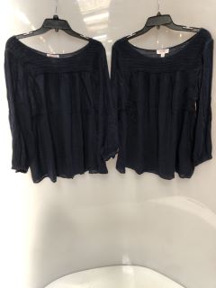 2 X THE WHITE COMPANY LINEN GAUZE PINTUCK BLOUSE NAVY SIZE 10 TOTAL RRP £196