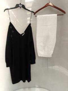 1 X THE WHITE COMPANY WIDE LEG CROPPED LINEN TROUSER WHITE SIZE 8, TO ALSO INCLUDE ORGANIC COTTON WOOL EMBELLISHED KNIT DRESS BLACK SIZE 14 TOTAL RRP £227