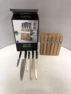 1 X SABATIER PROFESSIONAL 5 PIECE OAK KNIFE BLOCK SET TOTAL RRP £200 (18+ ID MAYBE REQUIRED)