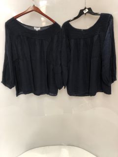 2 X THE WHITE COMPANY LINEN GAUZE PINTUCK BLOUSE NAVY SIZE 16 & 14 TOTAL RRP £196