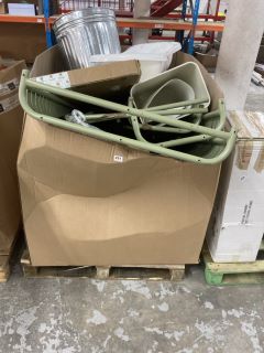 PALLET OF ASSORTED ITEMS INC METAL BIN