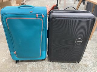 A HARD AND A SOFT SKIN SPINNER SUITCASE