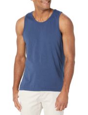 QTY OF ITEMS TO INLCUDE BOX OF APPROX 30 X ASSORTED CLOTHES TO INCLUDE ESSENTIALS MEN'S SLIM-FIT VEST, BLUE HEATHER, XXL, ESSENTIALS MEN'S SLIM-FIT COTTON PIQUE POLO SHIRT, HOT PINK, L.