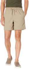 QTY OF ITEMS TO INLCUDE BOX OF APPROX 30 X ASSORTED CLOTHES TO INCLUDE ESSENTIALS MEN'S 6" INSIDE LEG DRAWSTRING WALK SHORT, KHAKI BROWN, S, ESSENTIALS MEN'S SLIM-FIT COTTON PIQUE POLO SHIRT, CORAL O