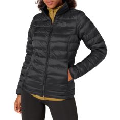 QTY OF ITEMS TO INLCUDE BOX OF APPROX 30 X ASSORTED CLOTHES TO INCLUDE ESSENTIALS WOMEN'S LIGHTWEIGHT LONG-SLEEVED, WATER-RESISTANT, PACKABLE PUFFER JACKET (AVAILABLE IN PLUS SIZE), BLACK, XS, ESSENT