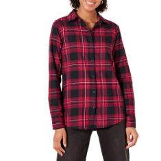 30 X ESSENTIALS WOMEN'S CLASSIC-FIT LONG-SLEEVE LIGHTWEIGHT PLAID FLANNEL SHIRT, BLACK PINK CHELSEA TARTAN, S.