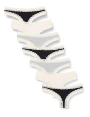 QTY OF ITEMS TO INLCUDE BOX OF APPROX 30 X ASSORTED UNDERWEAR TO INCLUDE IRIS & LILLY WOMEN'S COTTON AND LACE THONG KNICKERS, PACK OF 7, BLACK/GREY HEATHER/PALE PINK, 12, IRIS & LILLY WOMEN'S COTTON